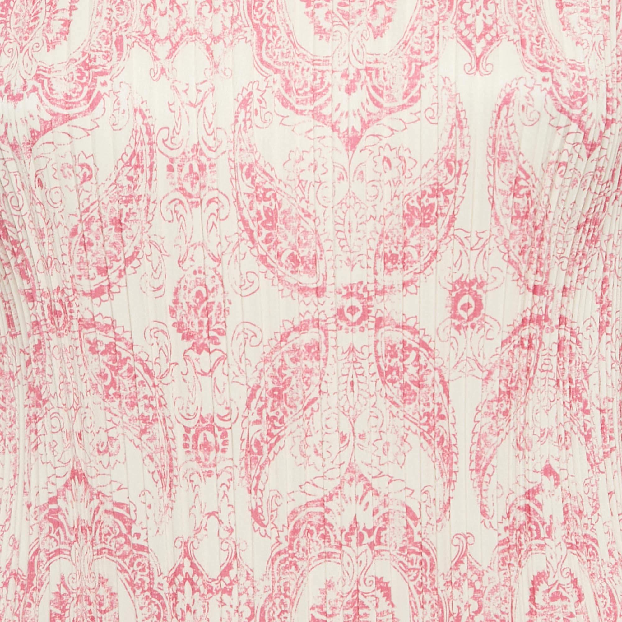 Beige Maje Mini Abito Plissettato in Crepe Stampa Paisley Bianco/Rosa XS in vendita