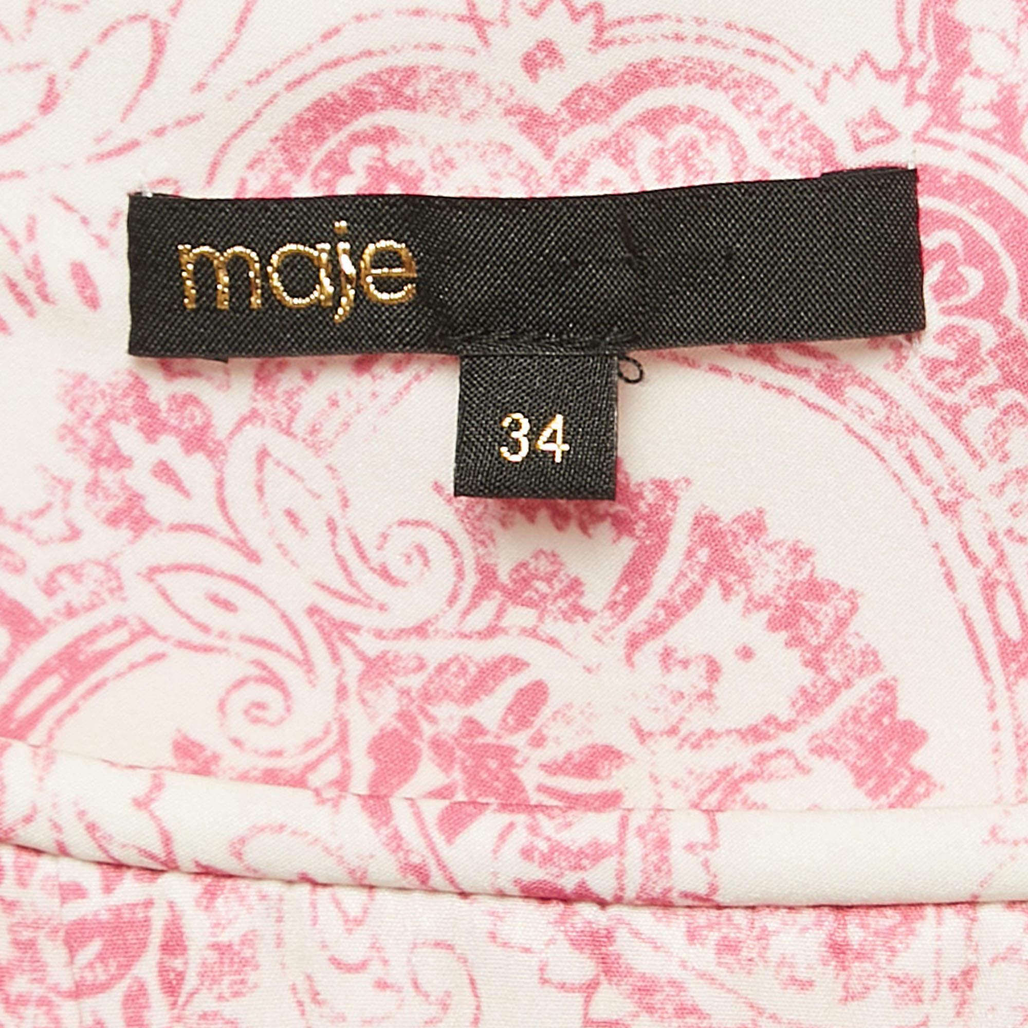 Maje Mini Abito Plissettato in Crepe Stampa Paisley Bianco/Rosa XS In condizioni buone in vendita a Dubai, Al Qouz 2