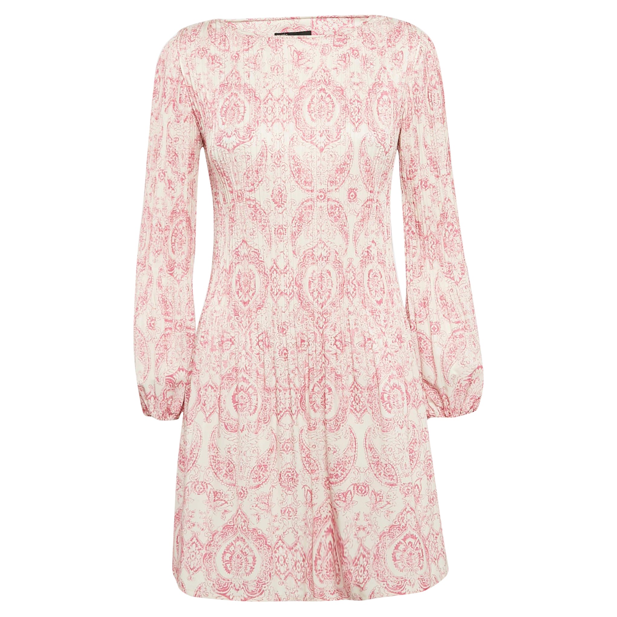 Maje Mini Abito Plissettato in Crepe Stampa Paisley Bianco/Rosa XS