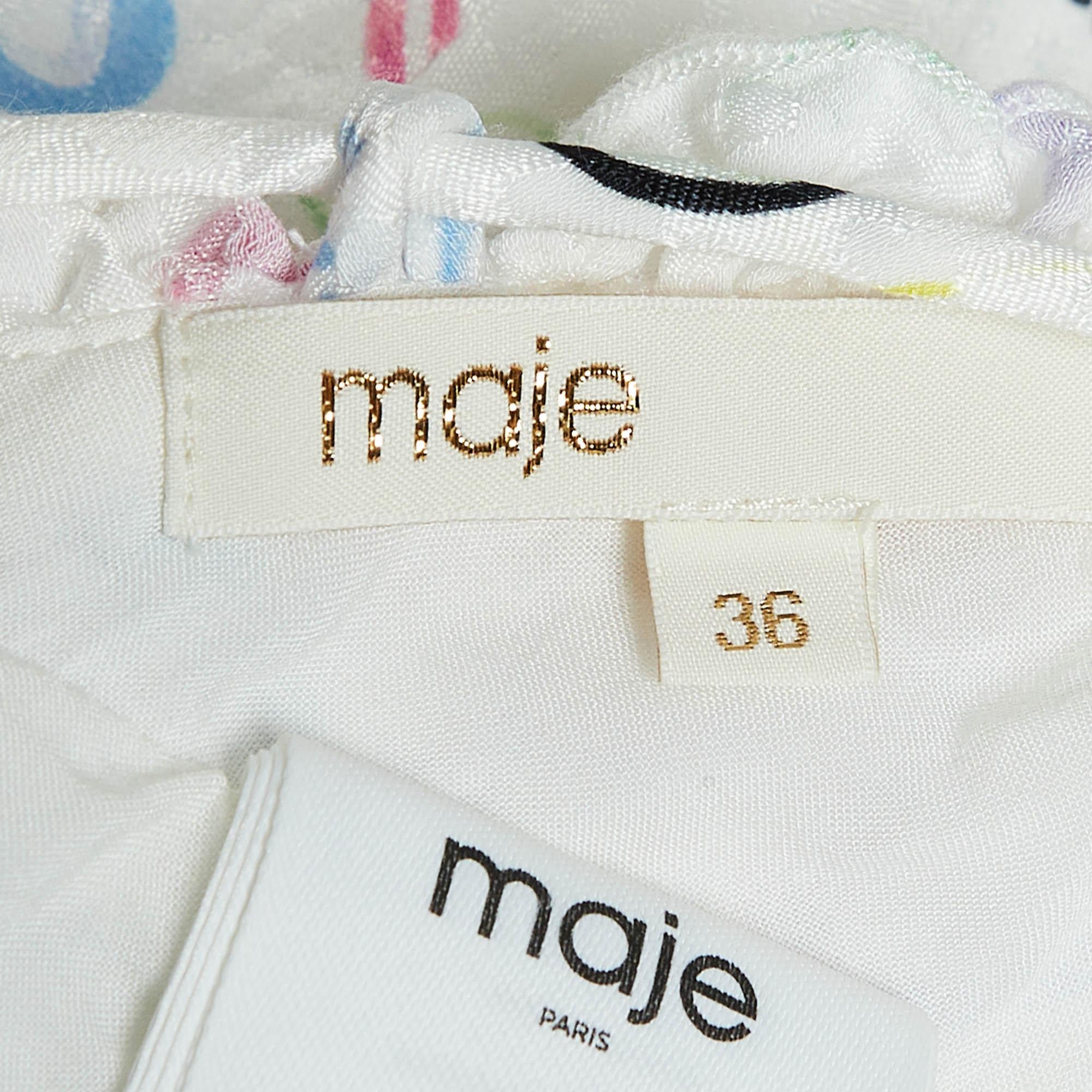 Maje White Printed Jacquard Lace-Up Back Midi Dress S In Good Condition In Dubai, Al Qouz 2