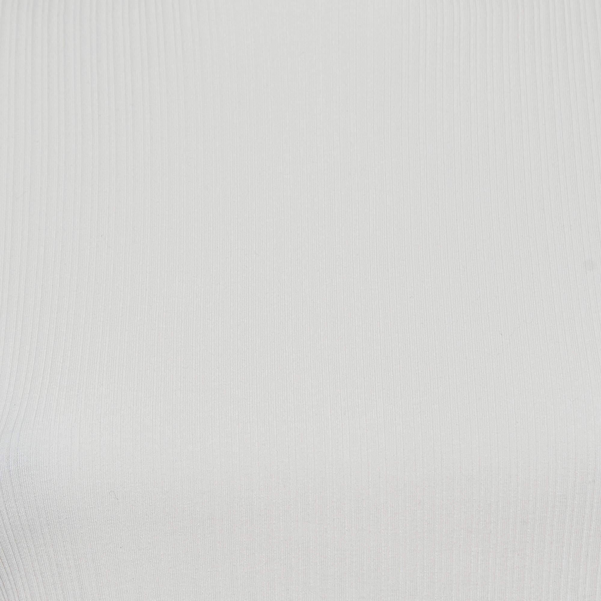 Gray Maje White Rib Knit Tartelle Strap-Detail Top M For Sale