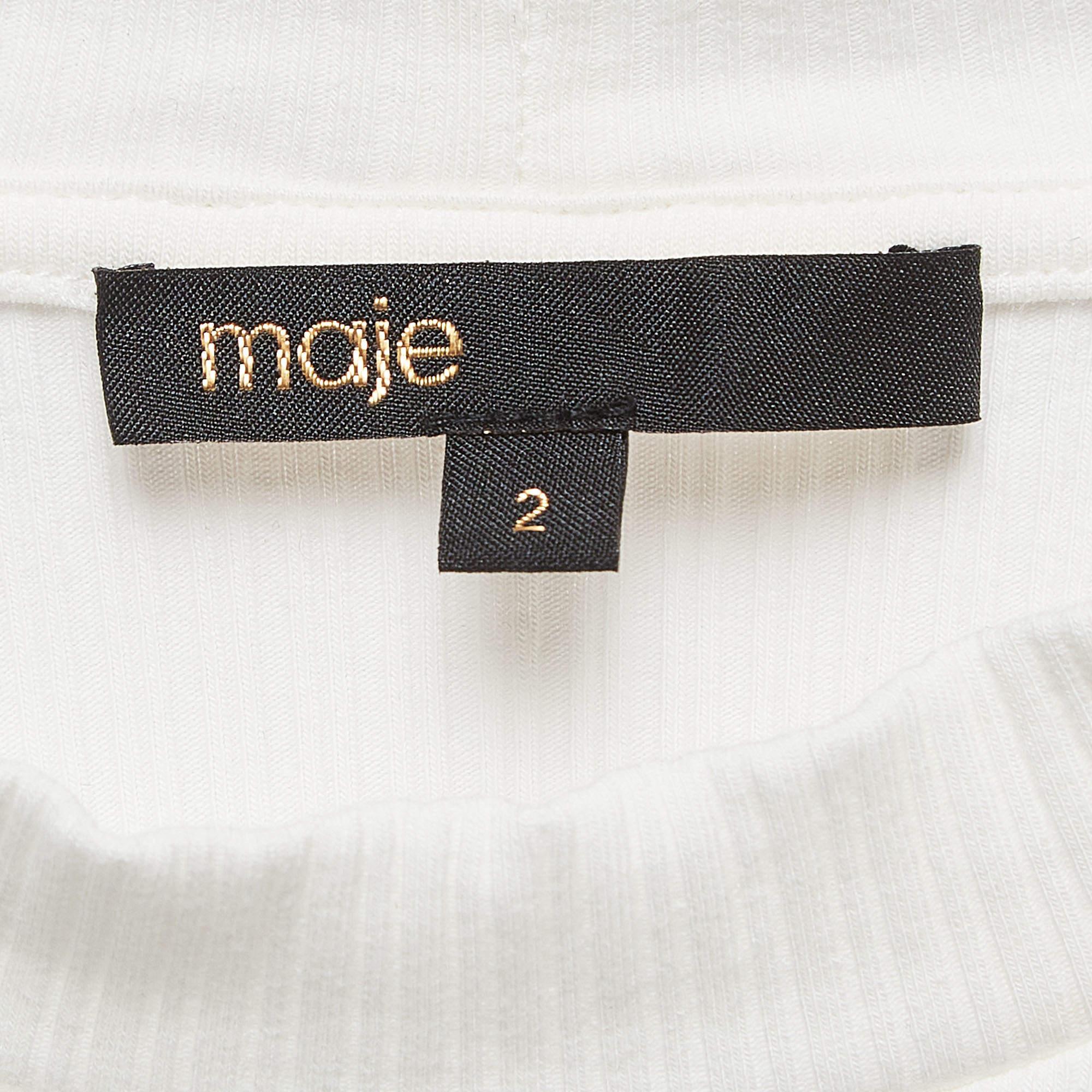 Maje White Rib Knit Tartelle Strap-Detail Top M In Good Condition For Sale In Dubai, Al Qouz 2
