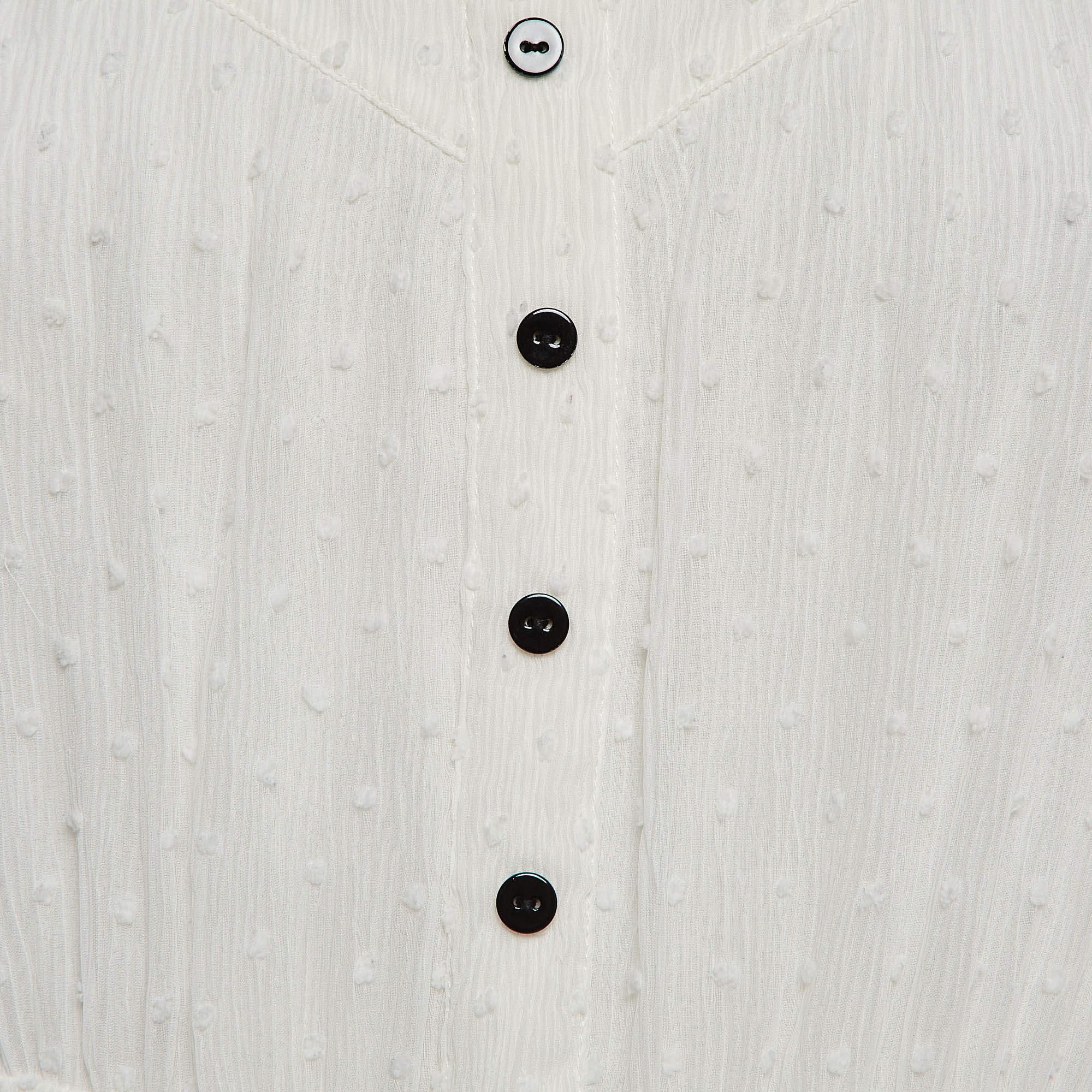 Maje Weißes Schweizer Dots Chiffon Tiered Rustivan Kurzes Kleid L (Grau) im Angebot