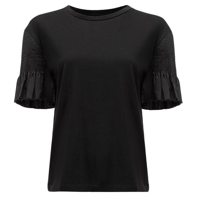 Maje Women's Black Loose Fit Shirring Detail T-shirt For Sale