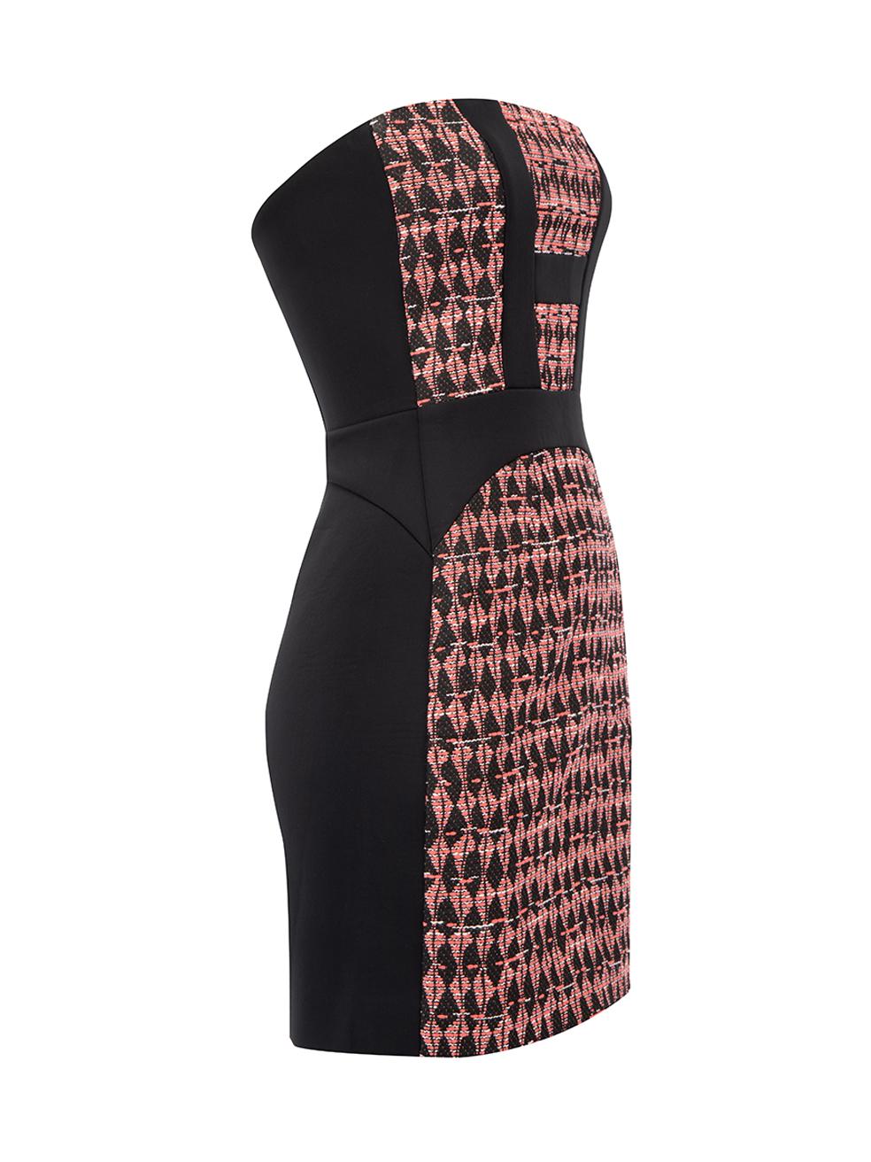 CONDITION is Very good. Minimal wear to dress is evident. Minimal wear and pilling seen to outer fabric on this used maje designer resale item.   Details  Black and pink Synthetic Mini dress Strapless Abstract pattern Back zip closure Back vent  