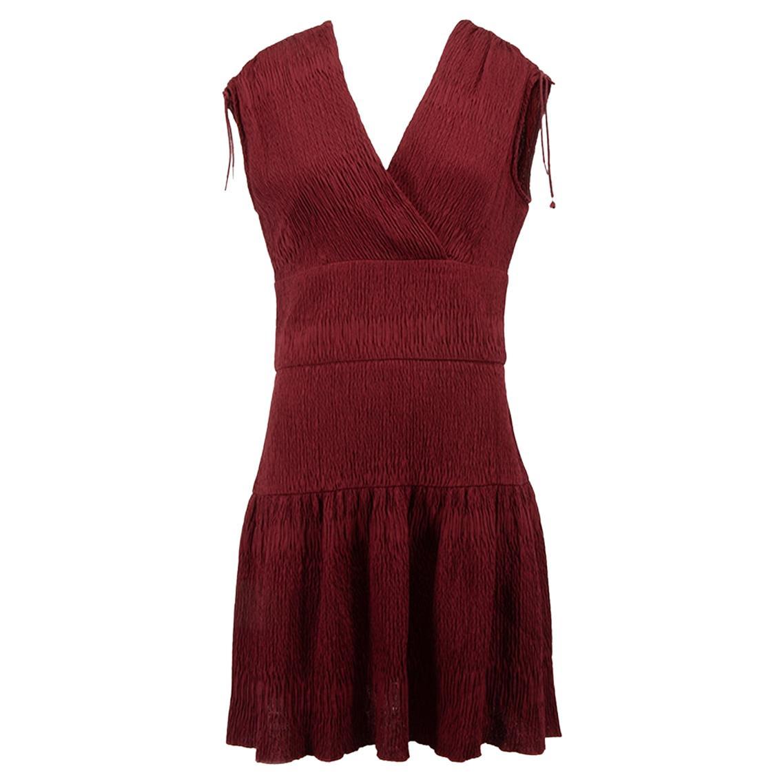 Maje Women's Burgundy Textured V Neck Mini Dress
