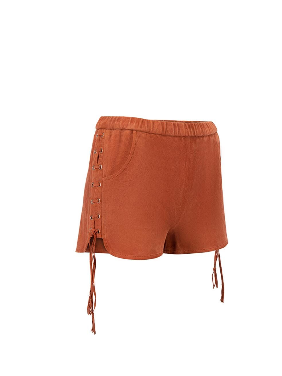 CONDITION is Very good. Minimal wear to shorts is evident. Minimal wear to the overall colour through use on this used Maje designer resale item.



Details


Coral

Suede

Shorts

Low rise

Lace accent on sides

Elasticated waistband

Front side