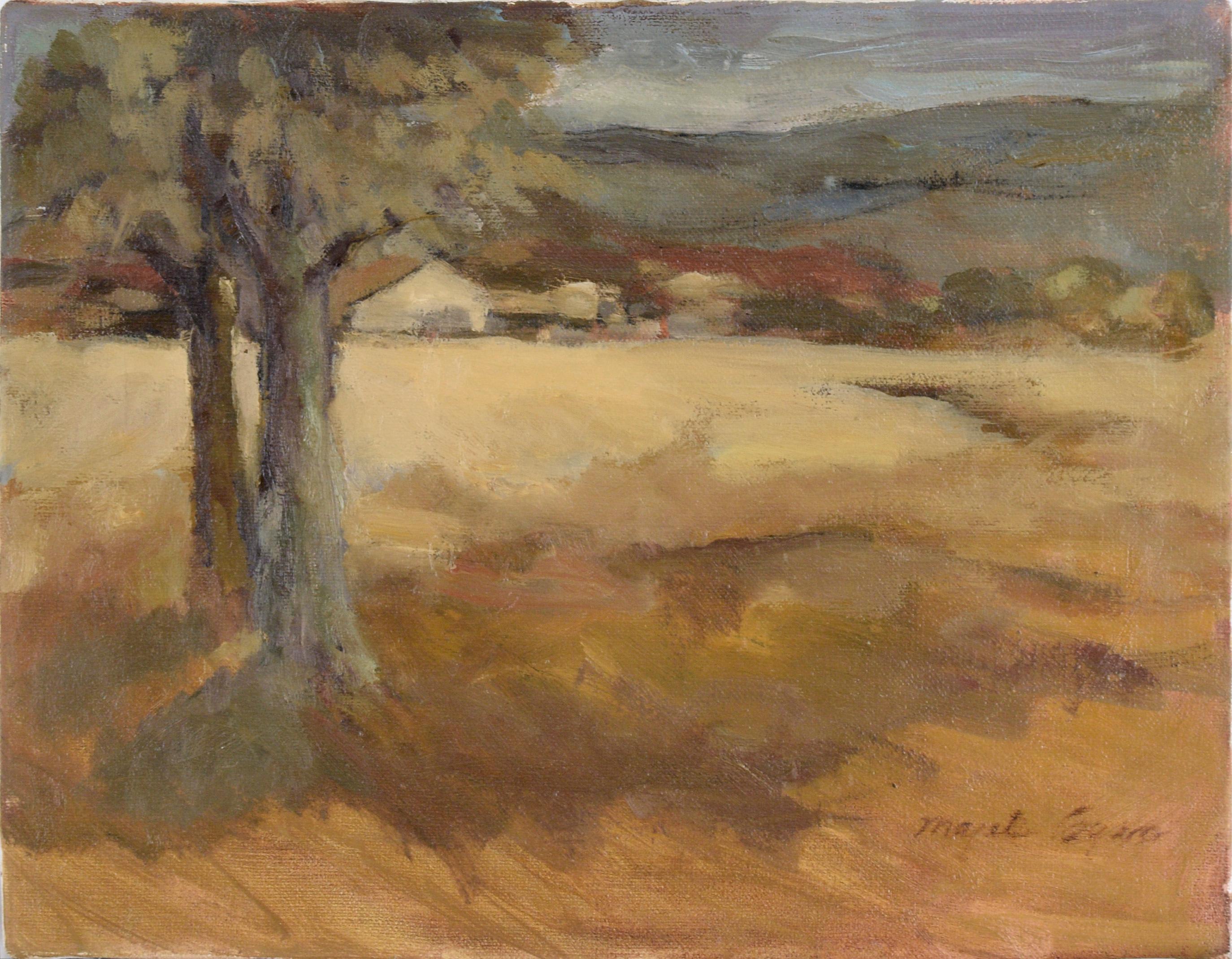 Majel Logan Landscape Painting - Northern California Golden Valley - Farm Landscape in Oil on Canvas