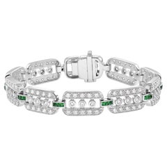 6 Ct. Diamond and Emerald Art Deco Style Link Bracelet in 14K White Gold