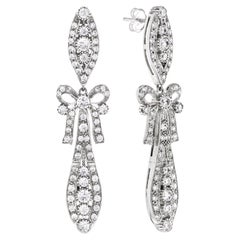 Majesté Art Deco Style Bow Diamond Dangle Earrings in 18K White Gold