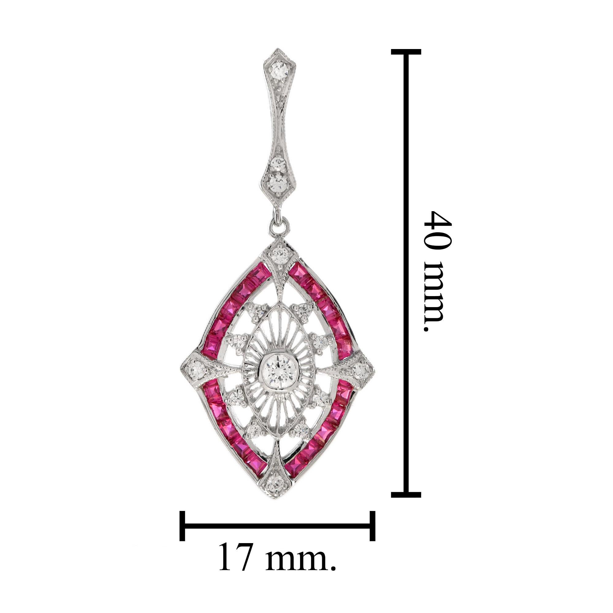Majesté Art Deco Style Diamant und Rubin Marquise Form Anhänger in 14K Weißgold im Zustand „Neu“ in Bangkok, TH