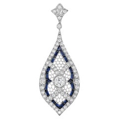 Majesté Art Deco Style Diamond and Sapphire Marquise Shaped Pendant in 14K 