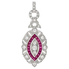 Majesté Art Deco Style Diamond with Ruby Pendant in 18K White Gold