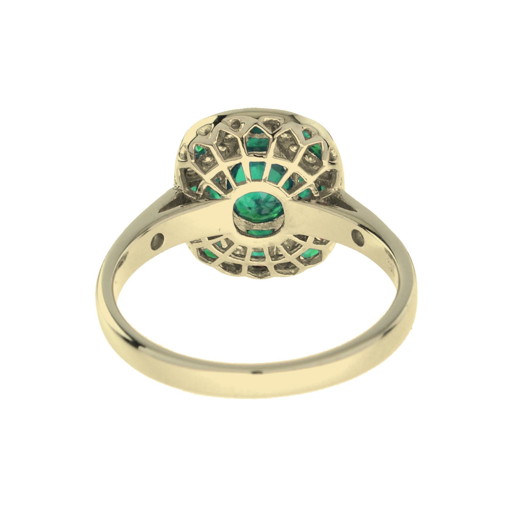 For Sale:  Art Deco Style Oval Emerald with Diamond Ring in 18K Yellow Gold 5