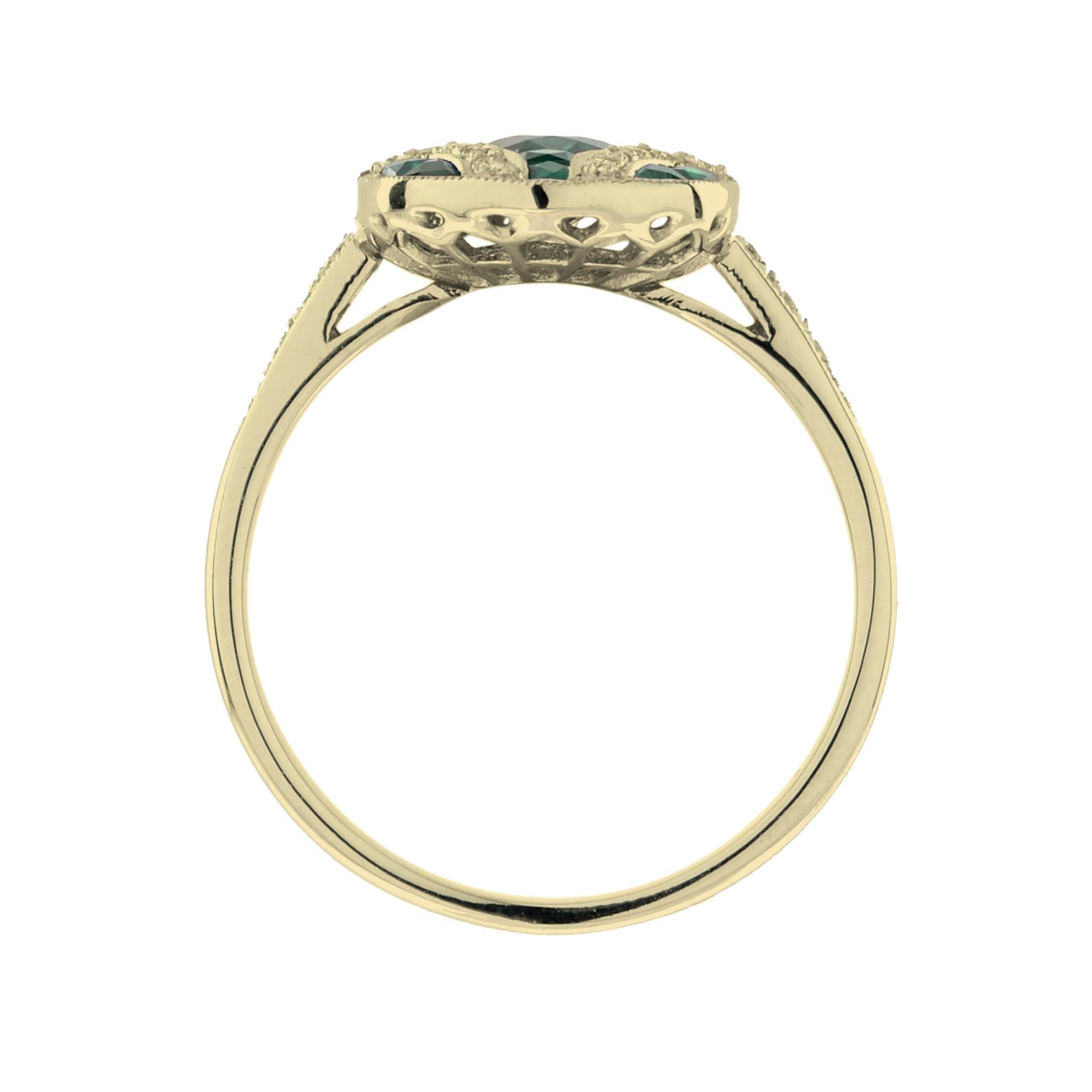 For Sale:  Art Deco Style Oval Emerald with Diamond Ring in 18K Yellow Gold 6
