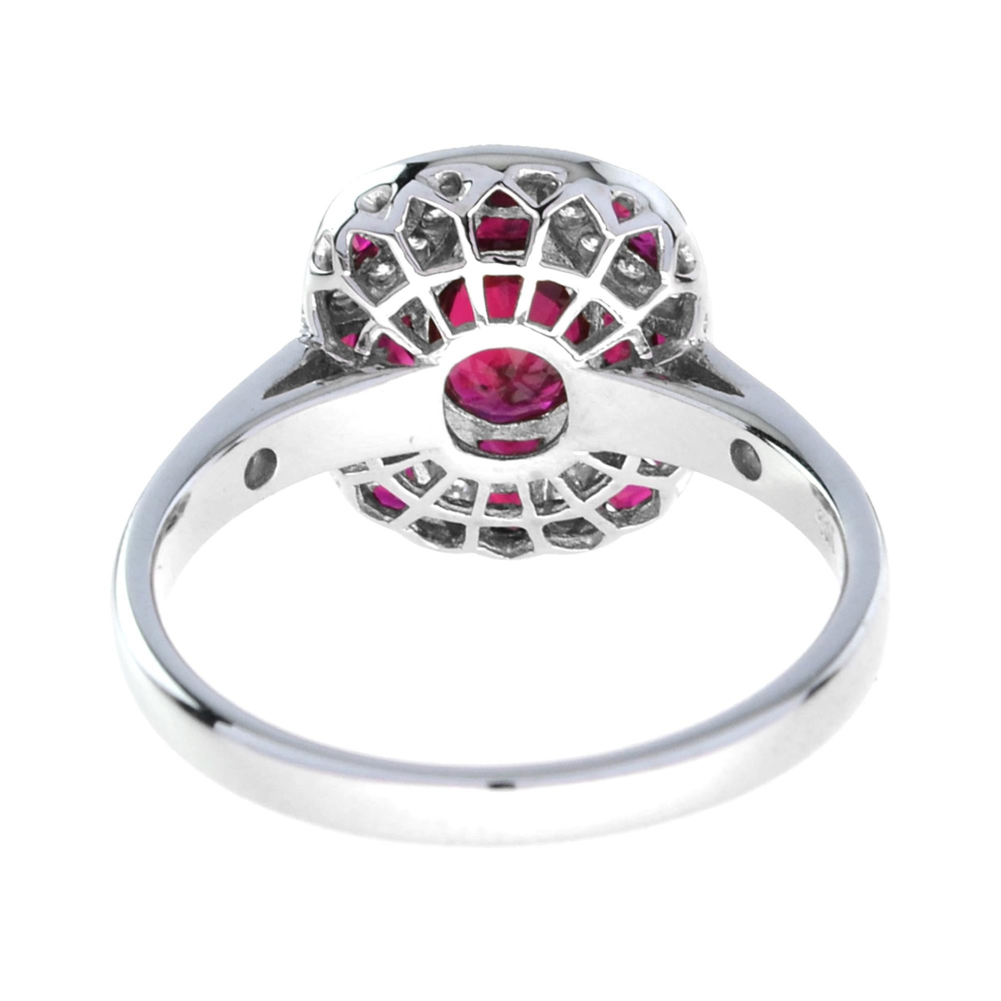 For Sale:  Art Deco Style Oval Ruby with Diamond Cluster Ring in 18K White Gold 8