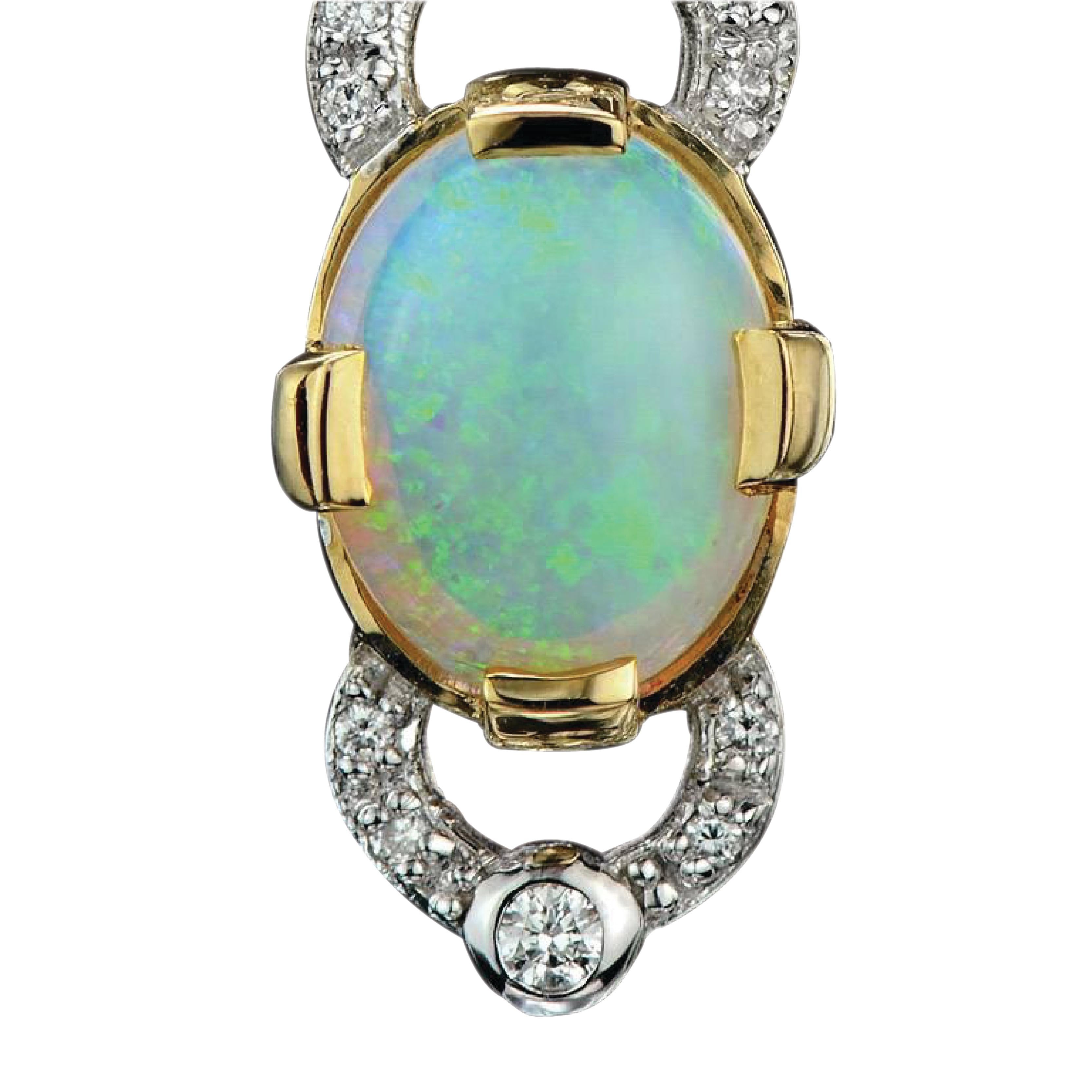 Majesté Charm Australian Opal and Diamond Drop Earrings in 14K Yellow Gold In New Condition For Sale In Bangkok, TH