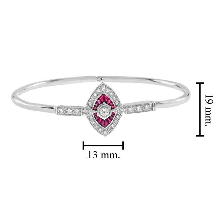 Diamond and Ruby Art Deco Bangle Bracelet in 18K White Gold For Sale at ...
