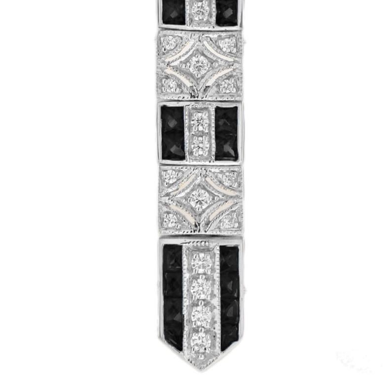 Art Deco Onyx and Diamond Bar Dangle Earrings in 14K White Gold For Sale
