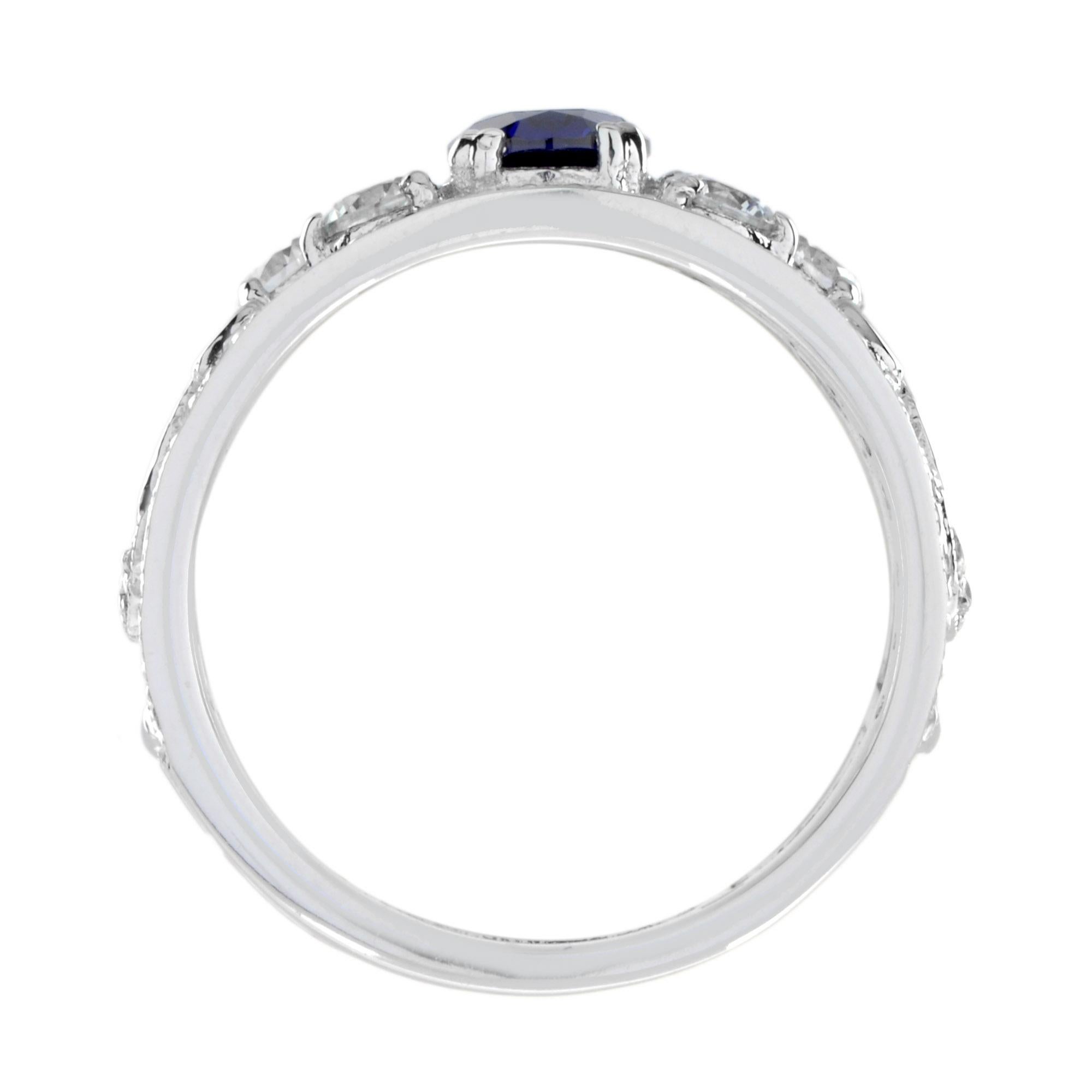 For Sale:  Oval Ceylon Sapphire and Diamond Wide Band in 18K White Gold 5