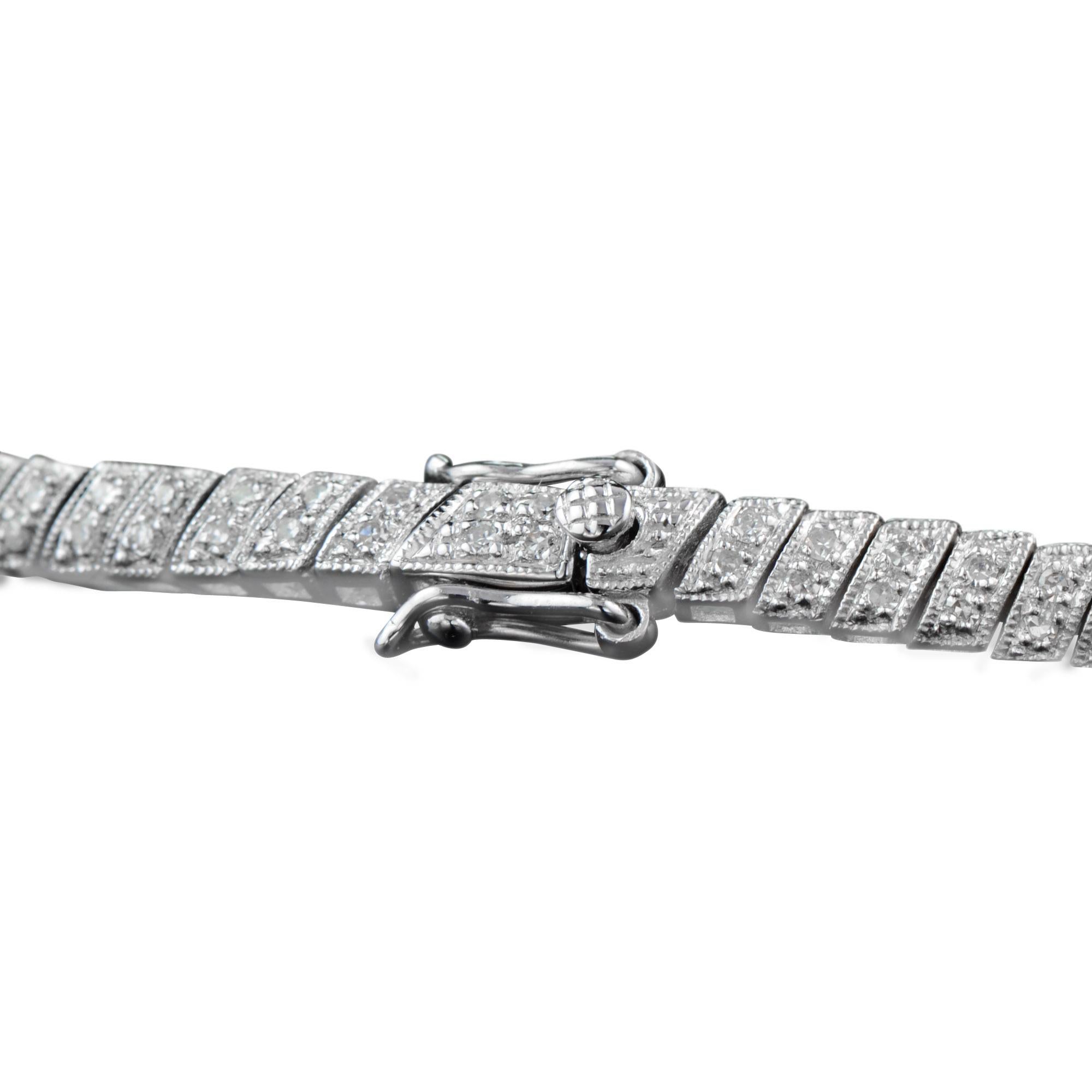 Einzelner Saphir- und Diamant-Akzent-Armband im Art-déco-Stil aus 14 Karat Weißgold (Art déco) im Angebot