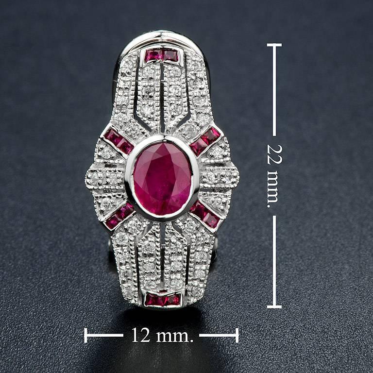 Art Deco Style Ruby and Diamond Earrings in 18K White Gold For Sale 3