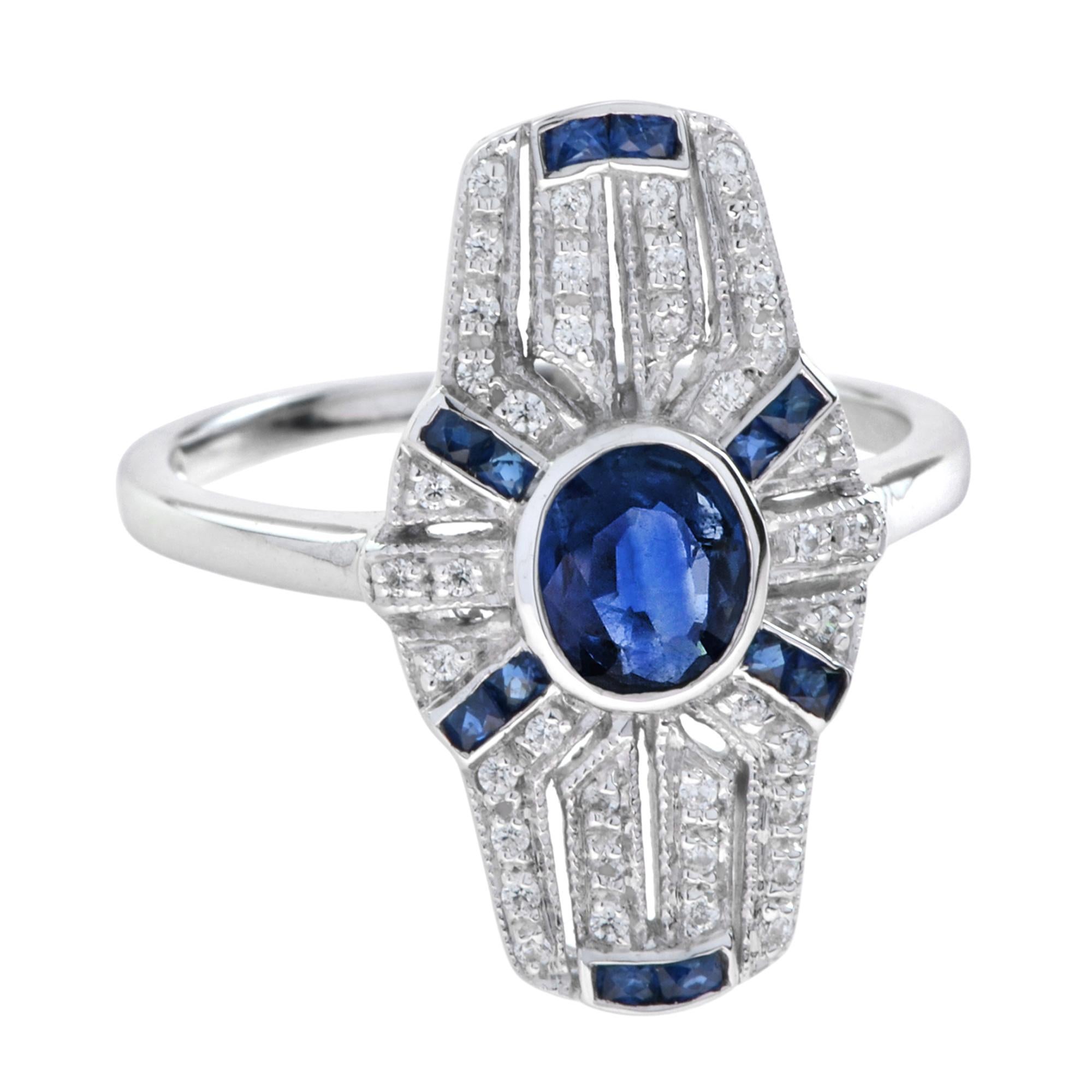 For Sale:  Art Deco Style Ceylon and Diamond Ring in Platinum 2