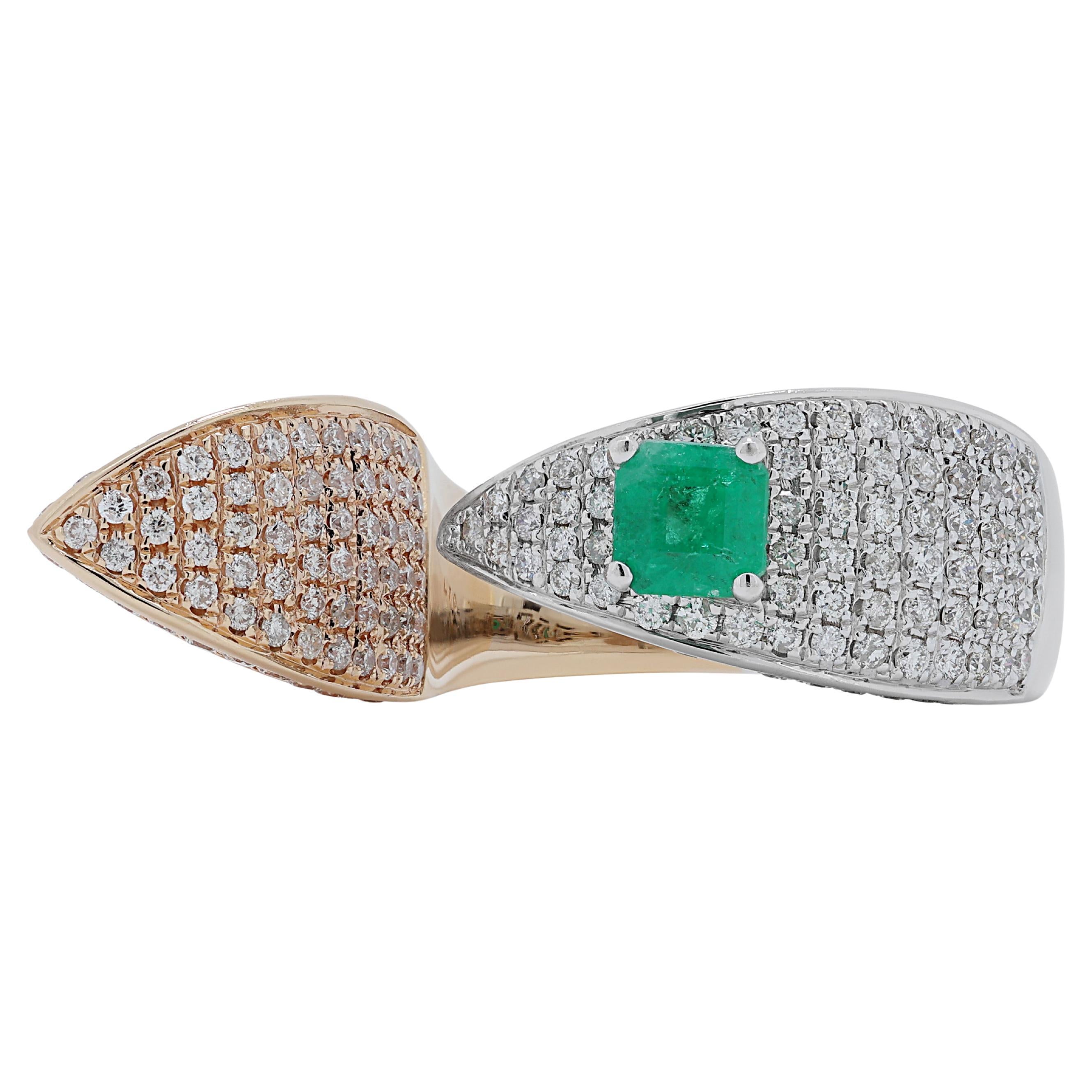 Majestic 0.47ct Emerald Ring with Diamonds in 18K White & Rose Gold 