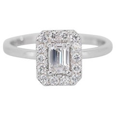 Bague majestueuse de 0,75 ct de diamants en forme de halo en  Or blanc 18k - Certifié GIA