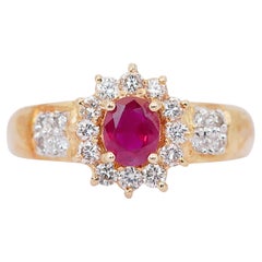 Majestic 0.86ct Ruby 
Diamonds Cluster Ring in 18k Yellow Gold - IGI Certified