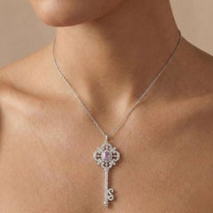 Majestic 1.33ct Pink Sapphire and Diamond Ornate Key Pendant in 9K White Gold