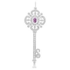 Majestic 1.33ct Pink Sapphire and Diamond Ornate Key Pendant in 9K White Gold