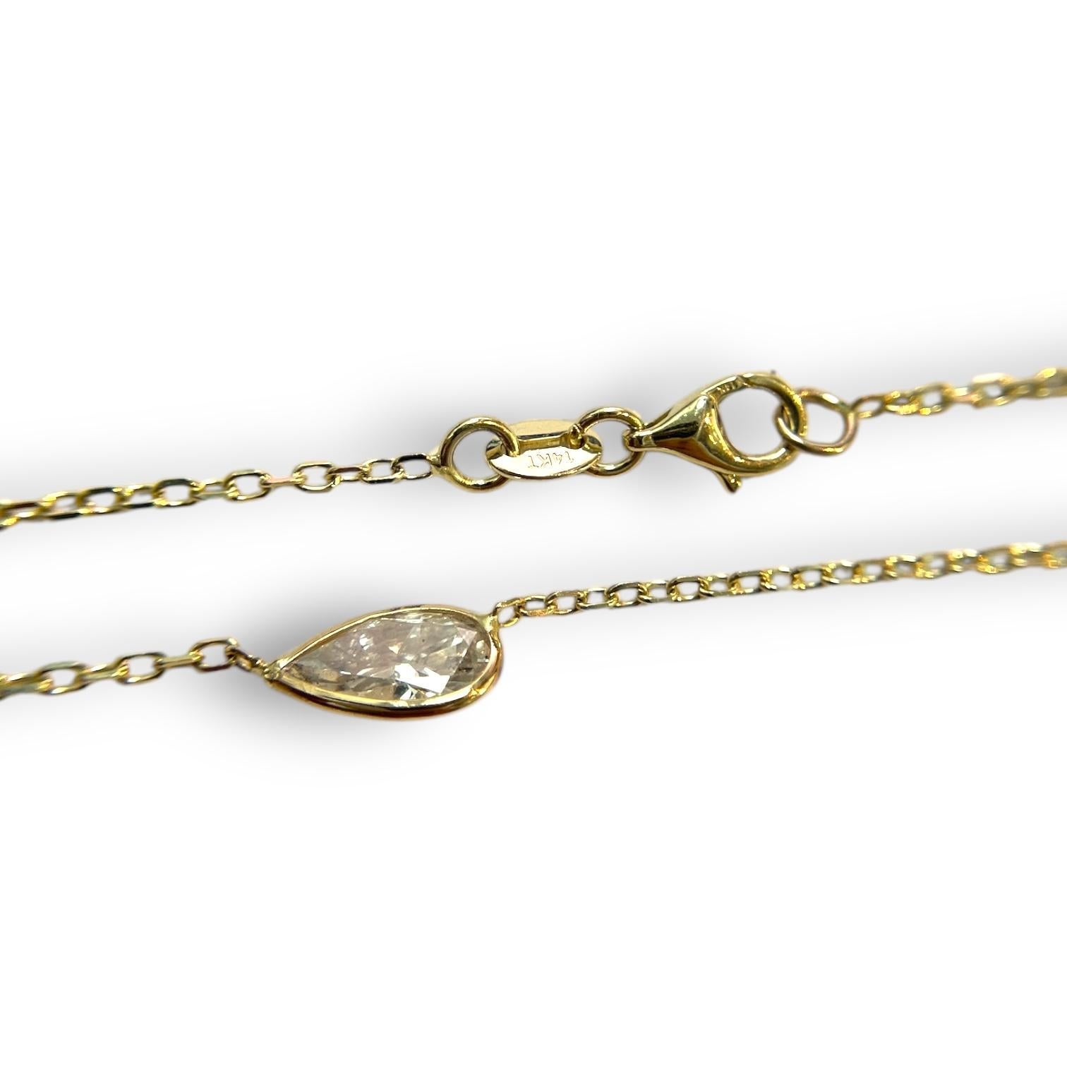 Modern Majestic 14K Yellow Gold 0.85ct Natural Diamond Bezeled Necklace For Sale