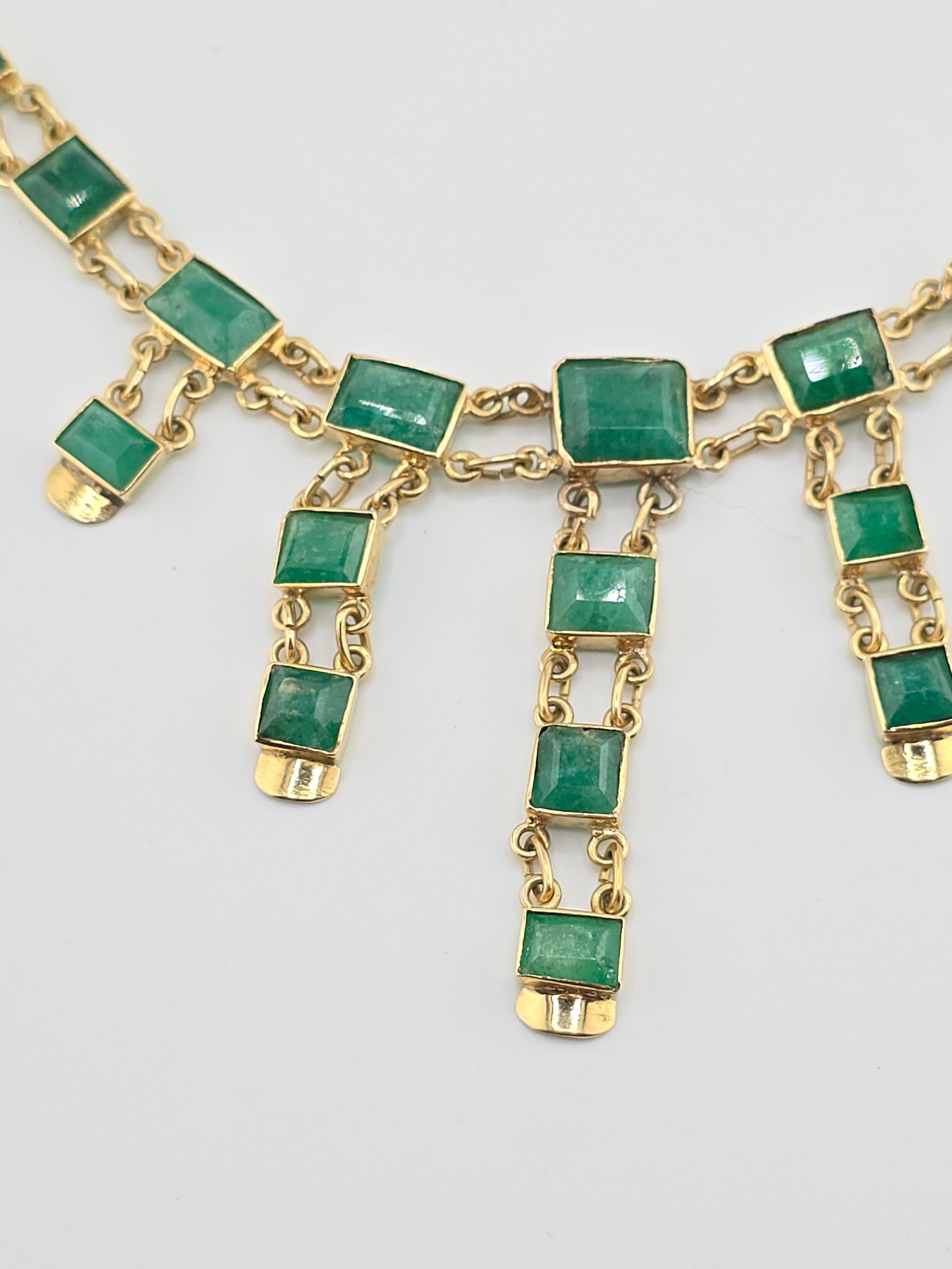 Majestic 14K Yellow Gold & Emerald Necklace 31.74 Grams For Sale 3