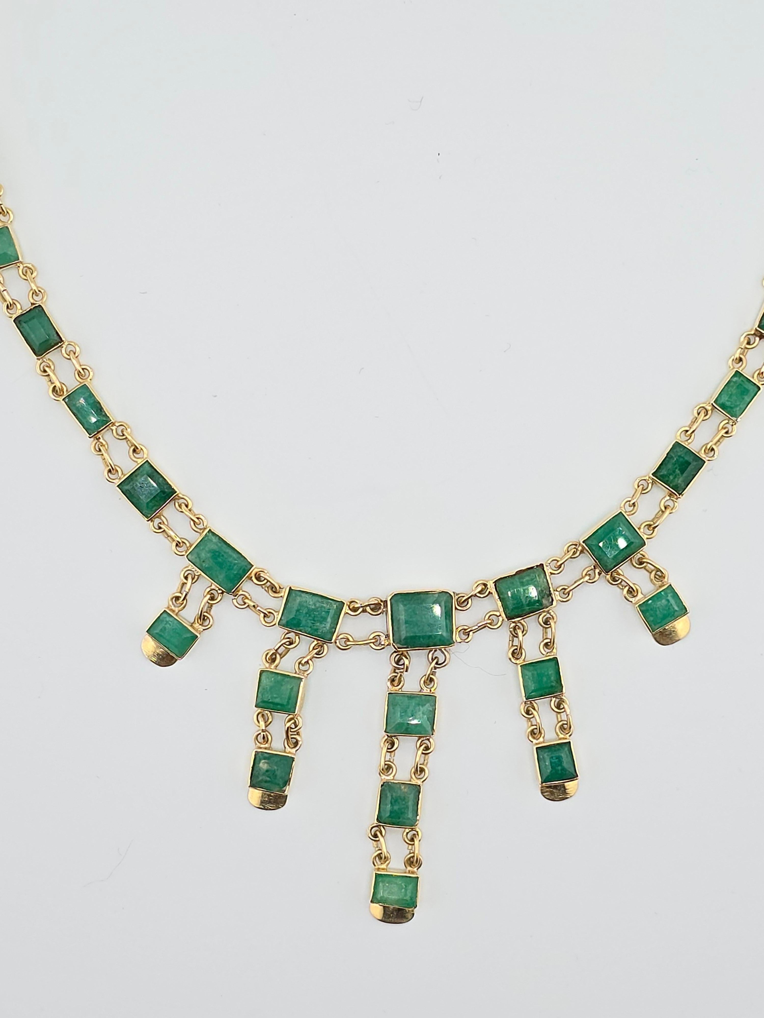 Majestic 14K Yellow Gold & Emerald Necklace 31.74 Grams For Sale 4