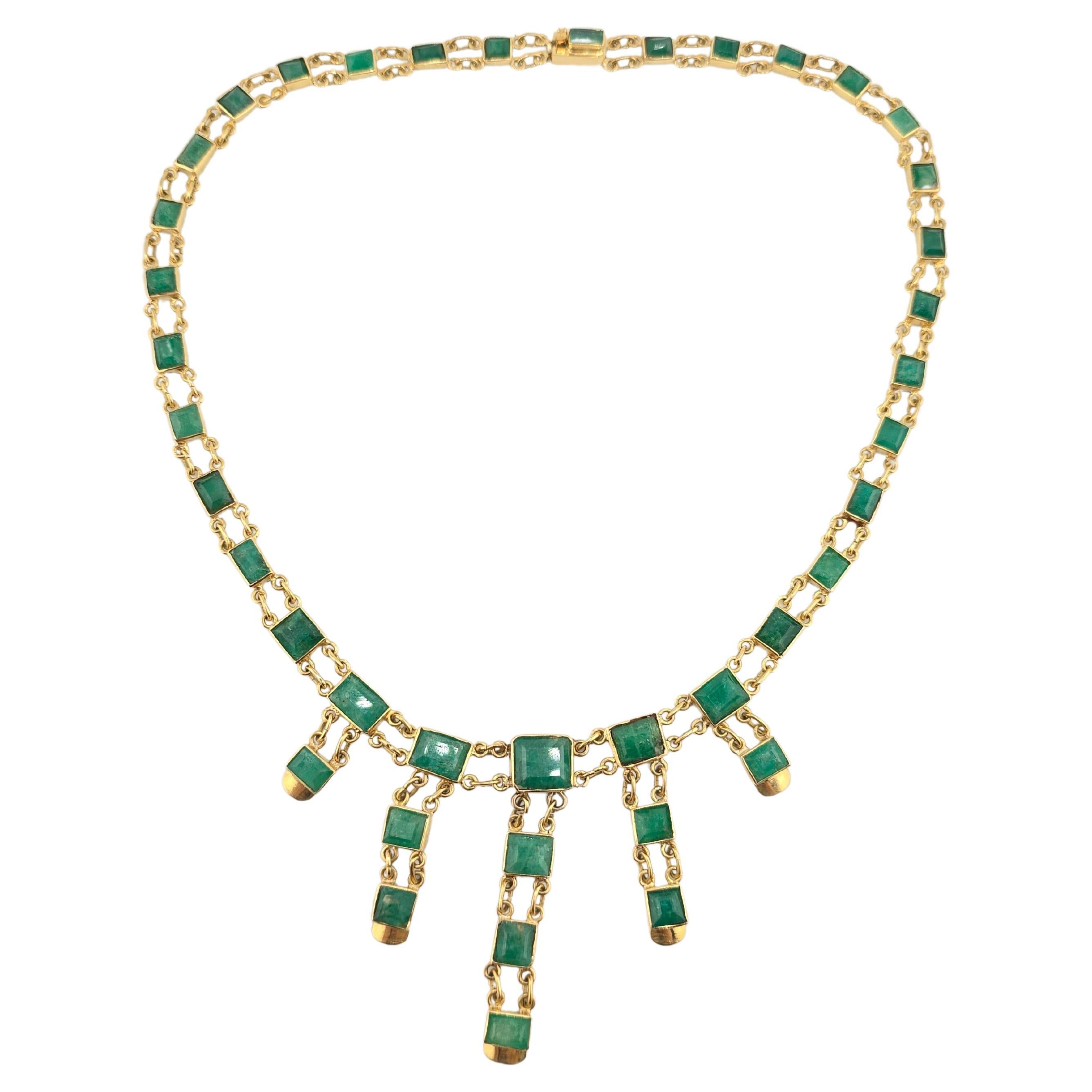 Majestic 14K Yellow Gold & Emerald Necklace 31.74 Grams For Sale