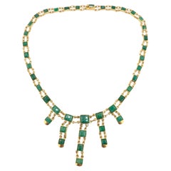 Retro Majestic 14K Yellow Gold & Emerald Necklace 31.74 Grams