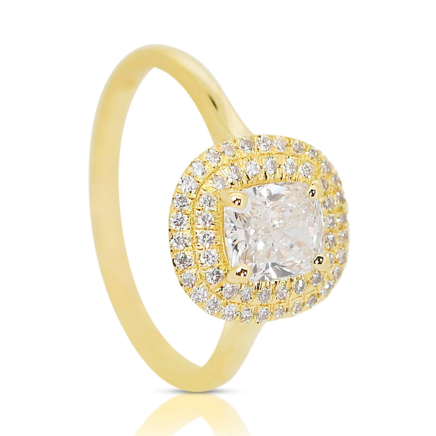Cushion Cut Majestic 1.78ct Diamond Halo Ring in 18k Yellow Gold - GIA Certified For Sale