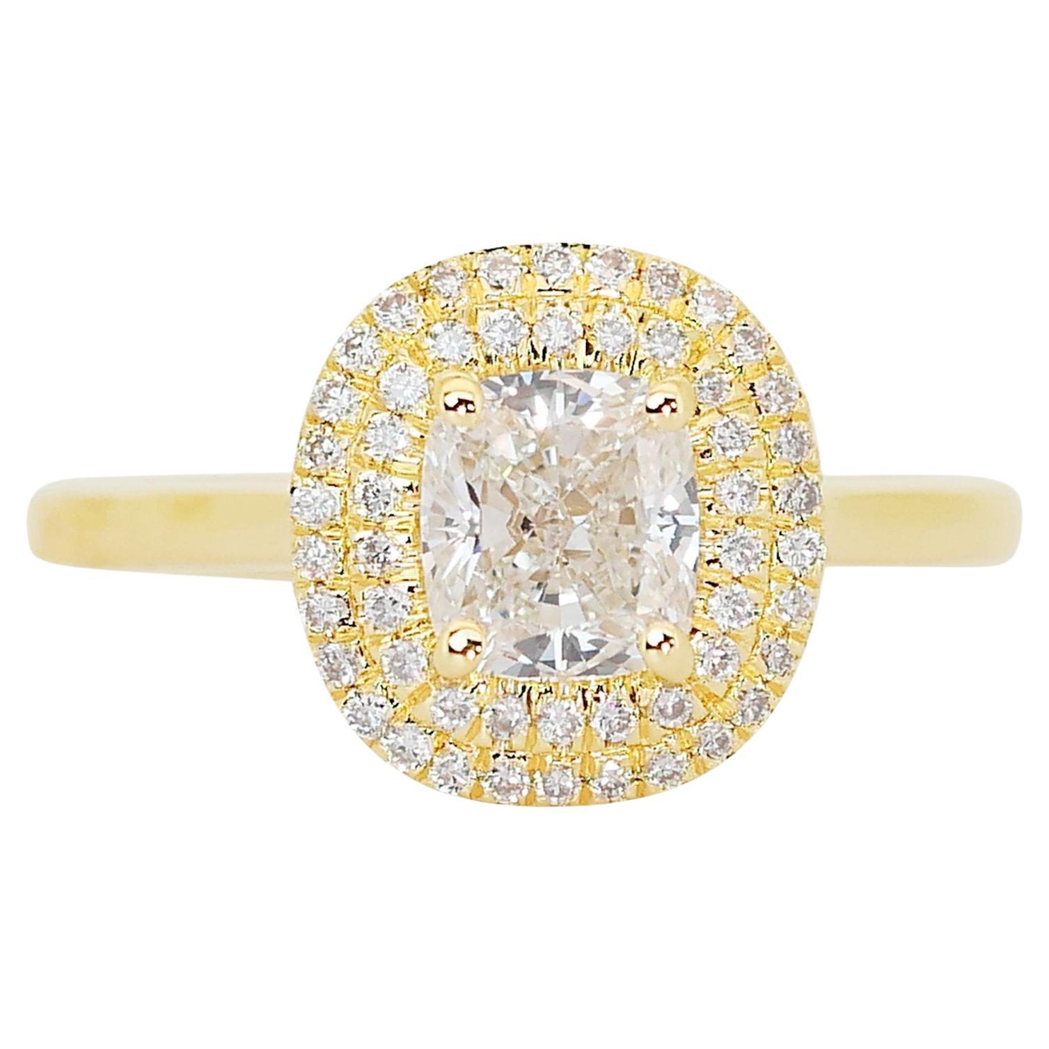 Majestic 1.78ct Diamond Halo Ring in 18k Yellow Gold - GIA Certified For Sale