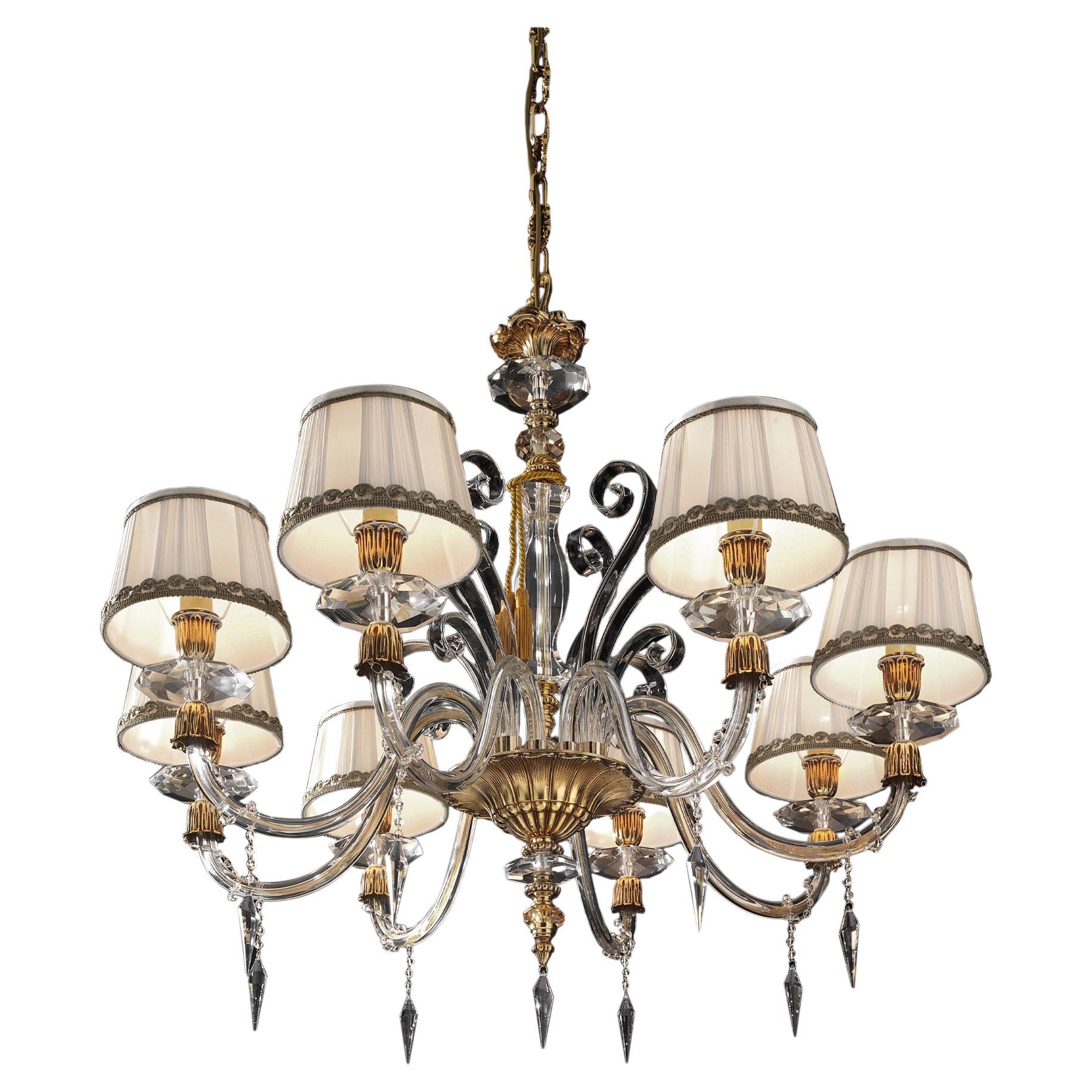 Majestic 18 Lights Chandelier Paired with Shade, Transparent Crystal and Amber For Sale