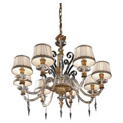 Majestueux lustre 18 Lights avec abat-jour, cristal transparent et ambre