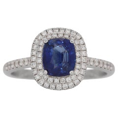 Majestic 18k White Gold Cushion Sapphire and Diamond Halo Ring w/2.21 ct - IGI