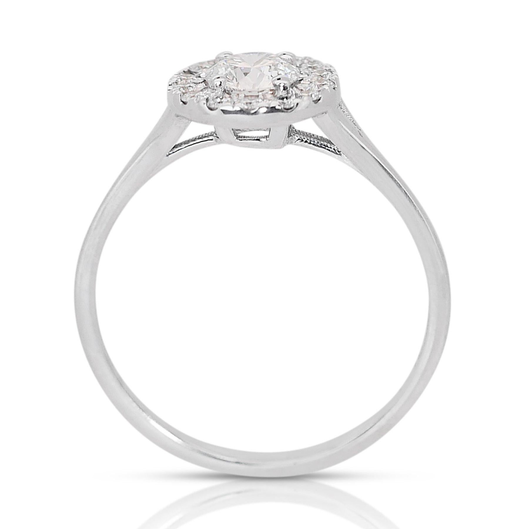 Majestic 18K White Gold Halo Natural Diamond Ring with 0.43ct - GIA Certified For Sale 1
