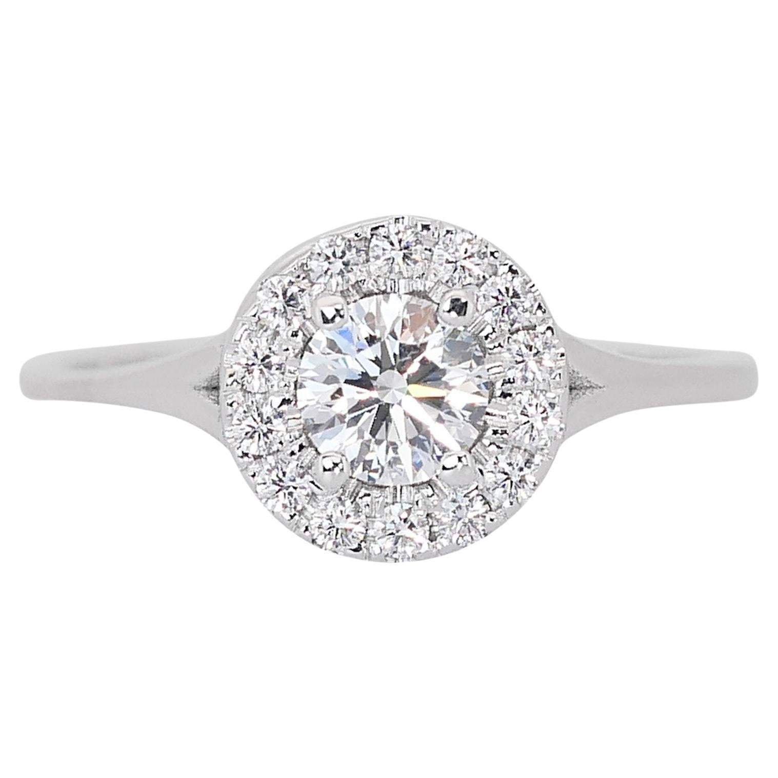 Majestic 18K White Gold Halo Natural Diamond Ring with 0.43ct - GIA Certified