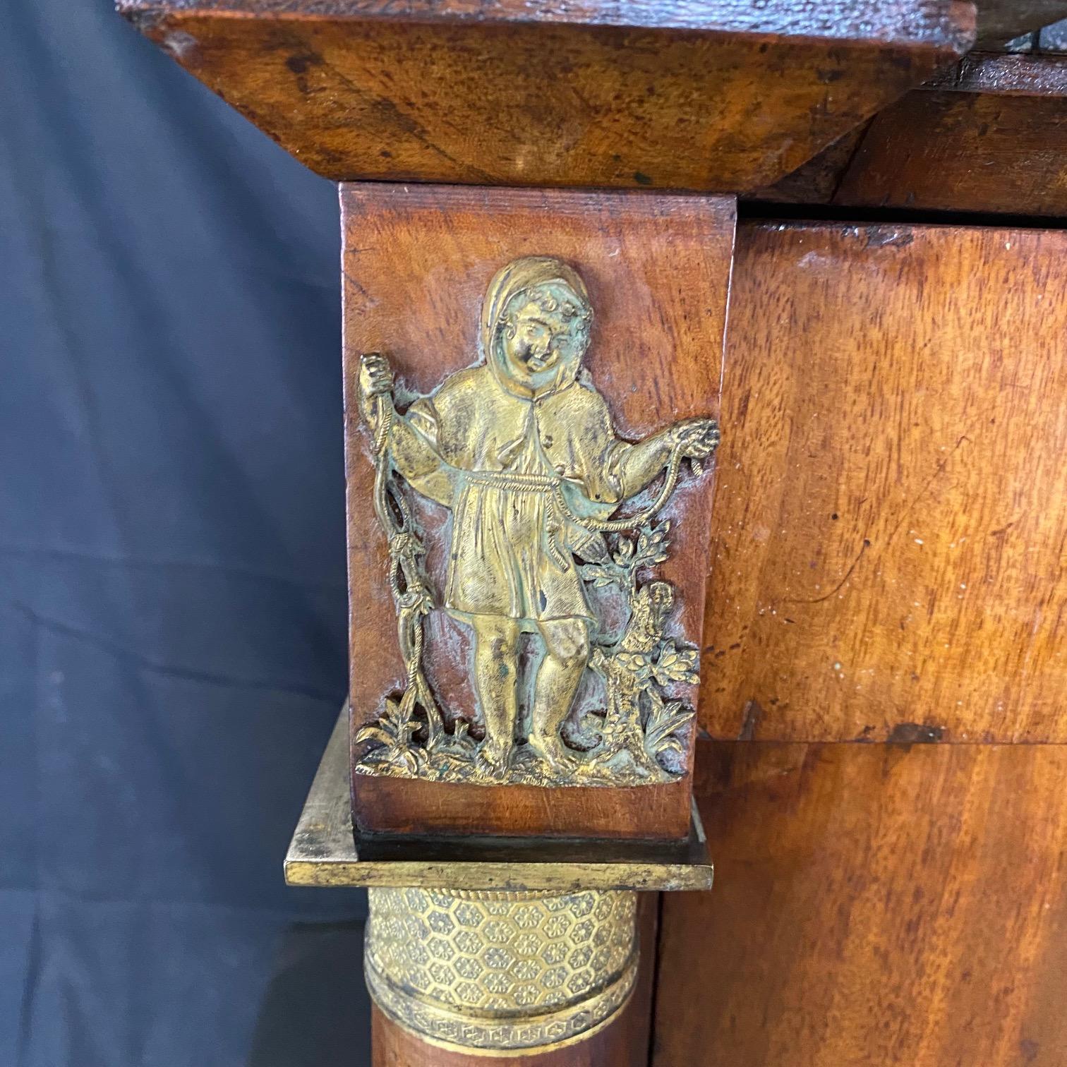 Majestic 19th Century French Empire Marble Top Commode Chest of Drawers For Sale 6