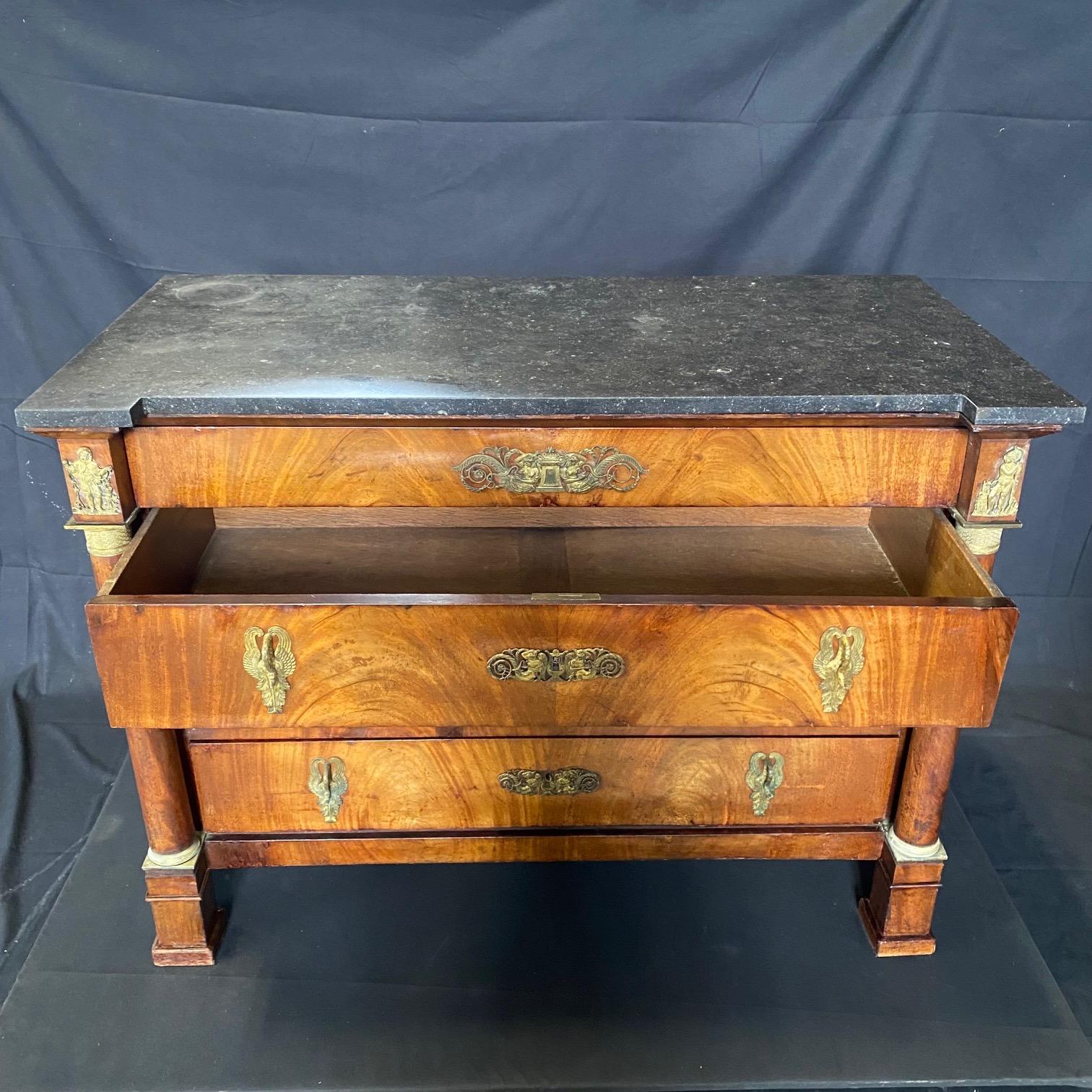 Majestic 19th Century French Empire Marble Top Commode Chest of Drawers For Sale 10