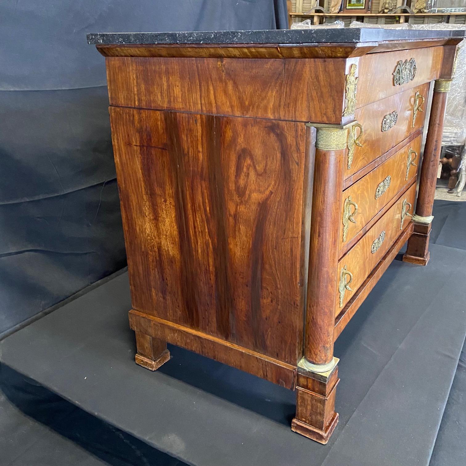 Majestic 19th Century French Empire Marble Top Commode Chest of Drawers For Sale 4