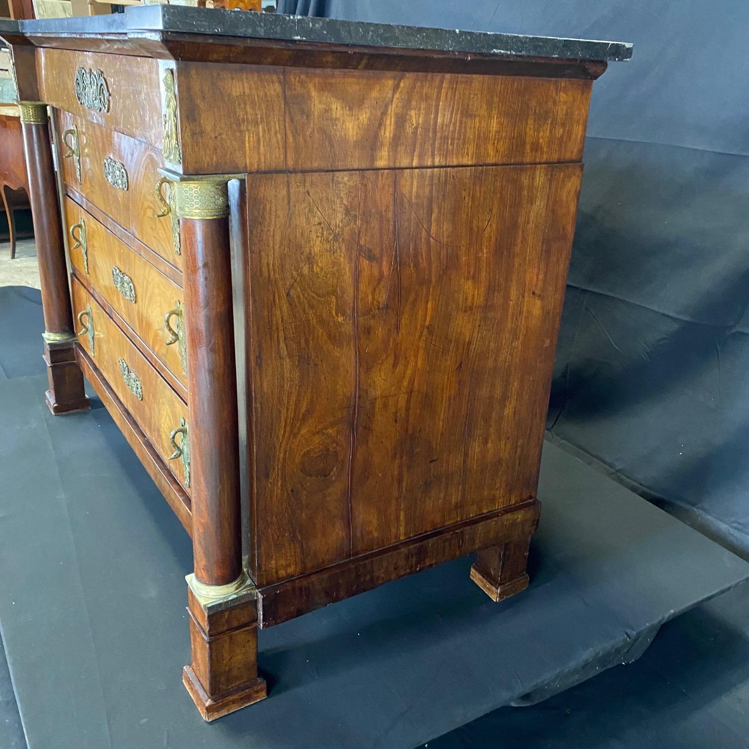 Majestic 19th Century French Empire Marble Top Commode Chest of Drawers For Sale 5
