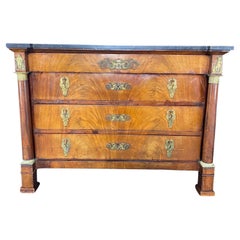 Antique Majestic 19th Century French Empire Marble Top Commode Chest of Drawers
