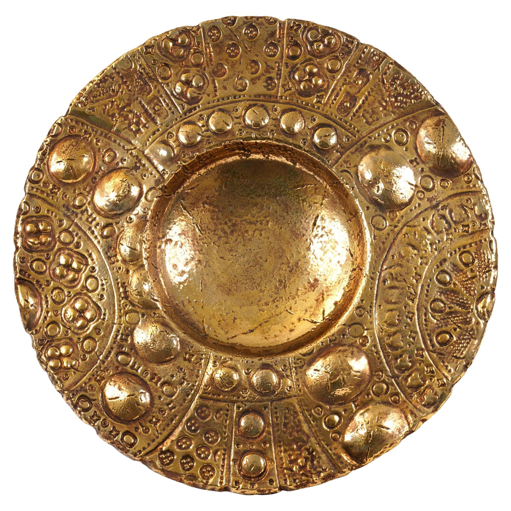 Majestic 24 Kt Gold Lüster-Keramik-Teller mit Blow-Schale, handgefertigt, Italien 